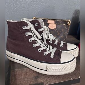 Converse Brown and White Platform Sneakers